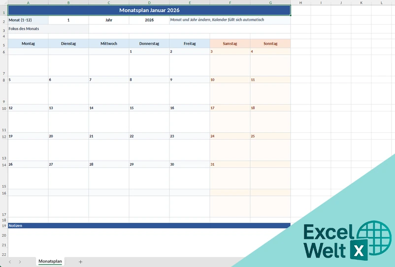 monatsplan excel vorlage kostenlos