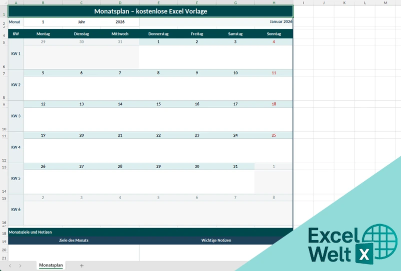 monatsplan excel vorlage