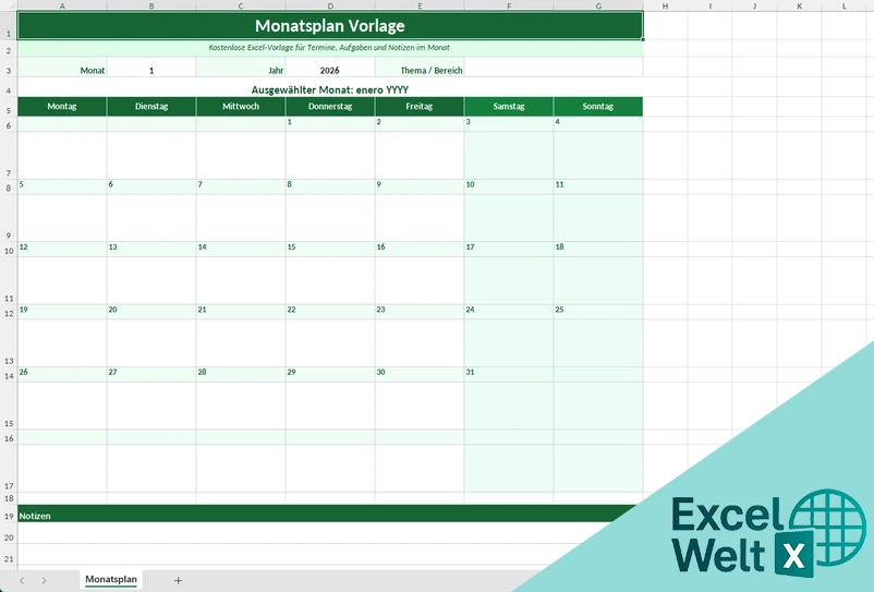 monatsplaner excel
