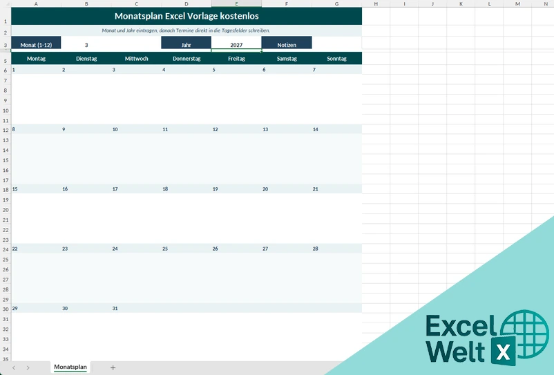 monatsplanung excel vorlage