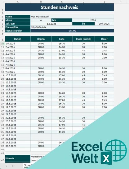 stundennachweis excel vorlage