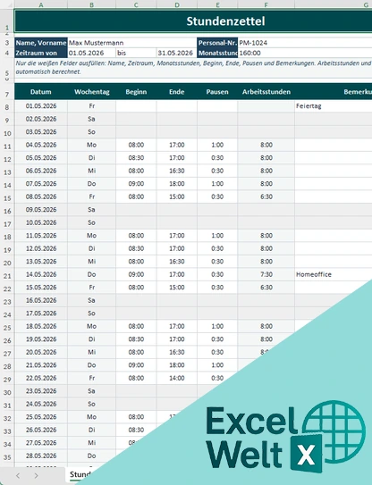 stundenzettel excel vorlage kostenlos