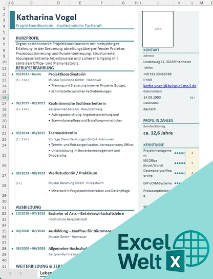 excel lebenslauf vorlage