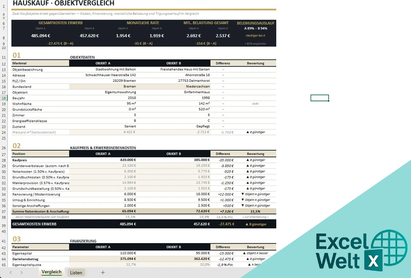excel vorlage hauskauf