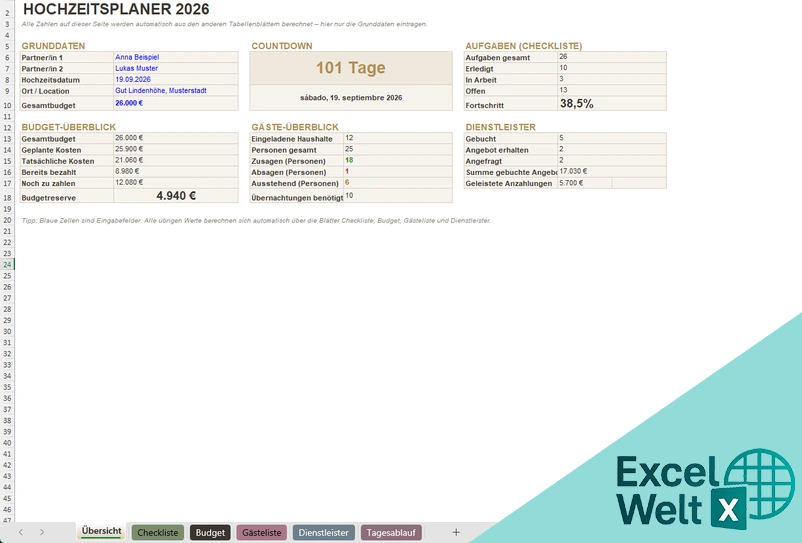 hochzeitsplaner excel vorlage