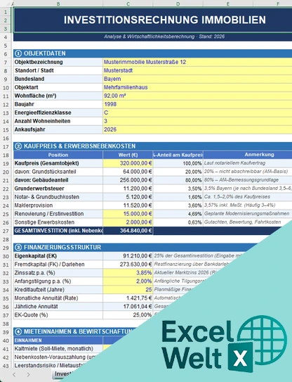 investitionsrechnung immobilien excel vorlage kostenlos