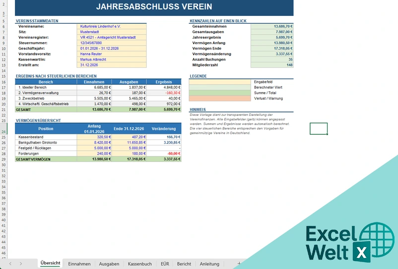 jahresabschluss verein excel vorlage kostenlos