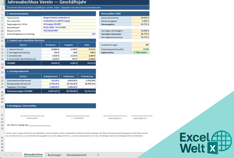 jahresabschluss verein excel vorlage