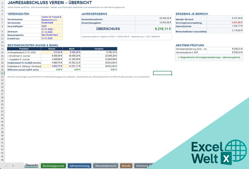 jahresabschluss verein vorlage excel
