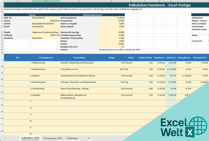 kalkulation handwerk excel