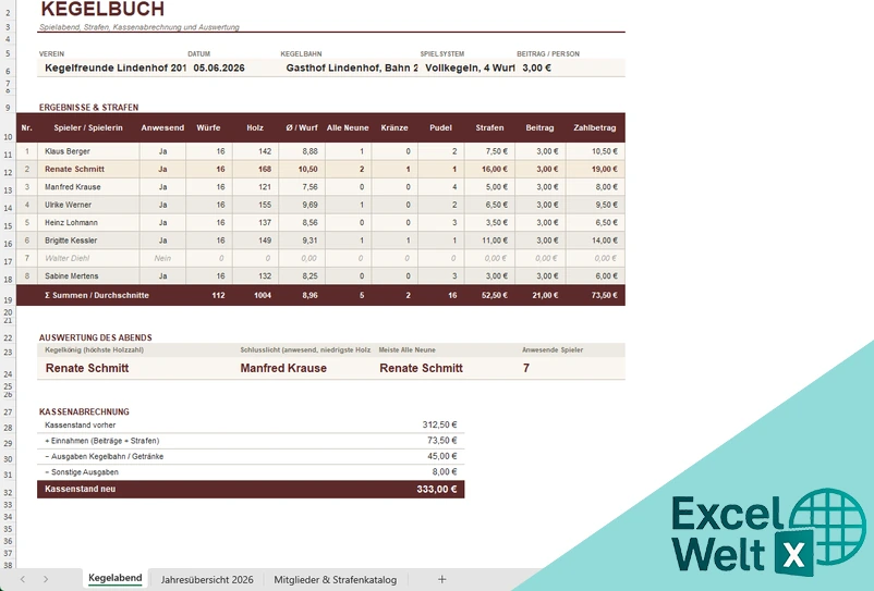 kegelbuch excel kostenlos