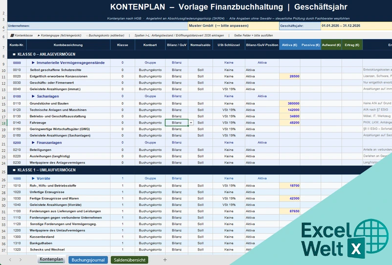 kontenplan vorlage excel