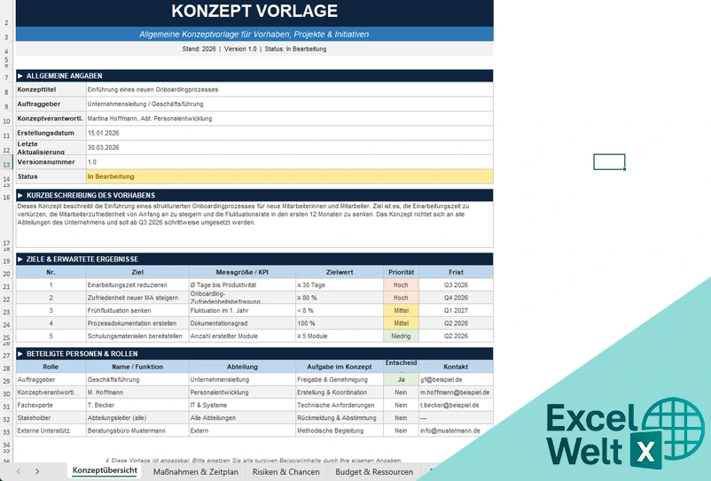 konzept vorlage excel