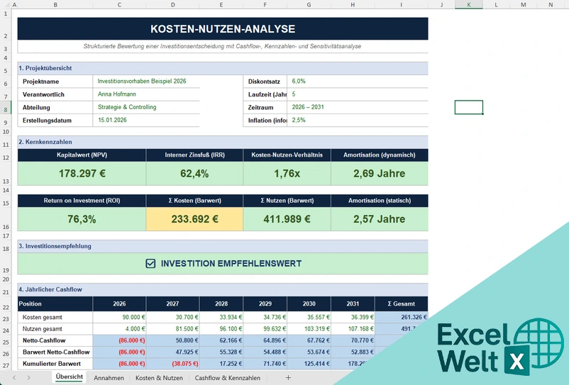 kosten nutzen rechnung excel kostenlos