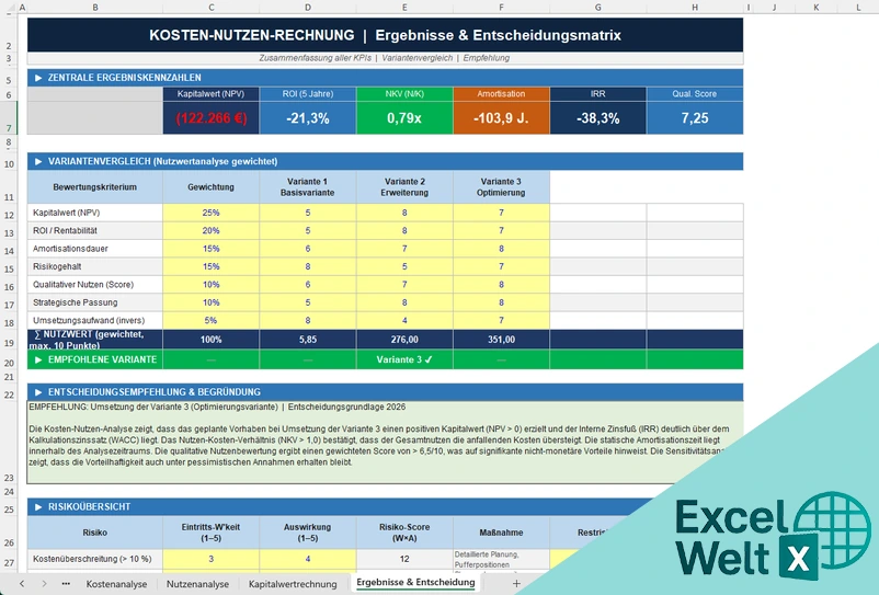 kosten nutzen rechnung excel vorlage