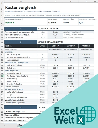 Kostenvergleich Excel