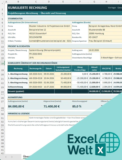 Kumulierte Rechnung Excel Vorlage Kostenlos