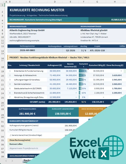 Kumulierte Rechnung Excel Vorlage