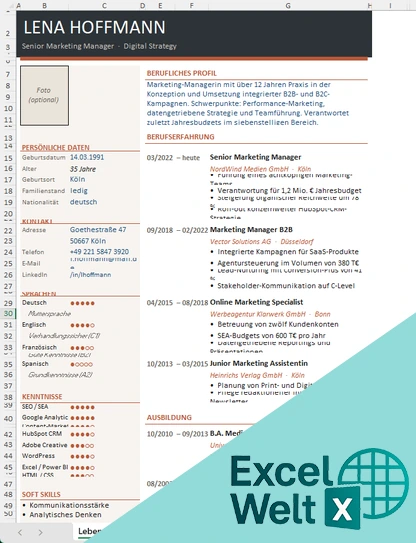 lebenslauf excel vorlage
