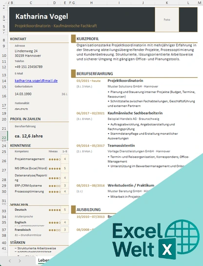 lebenslauf vorlage excel