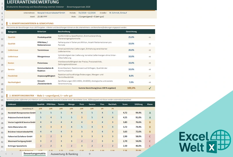 lieferantenbewertung excel vorlage kostenlos
