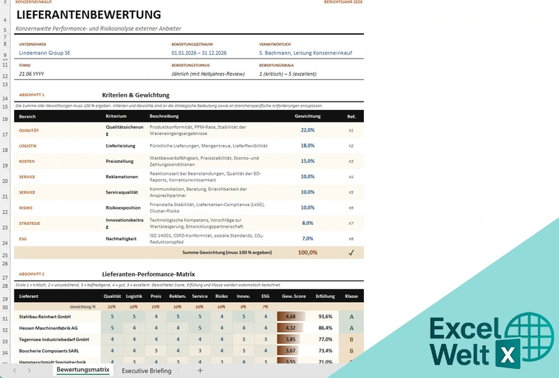 lieferantenbewertung excel