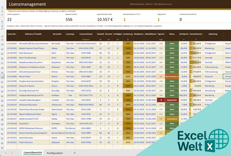 Lizenzmanagement Excel Vorlage