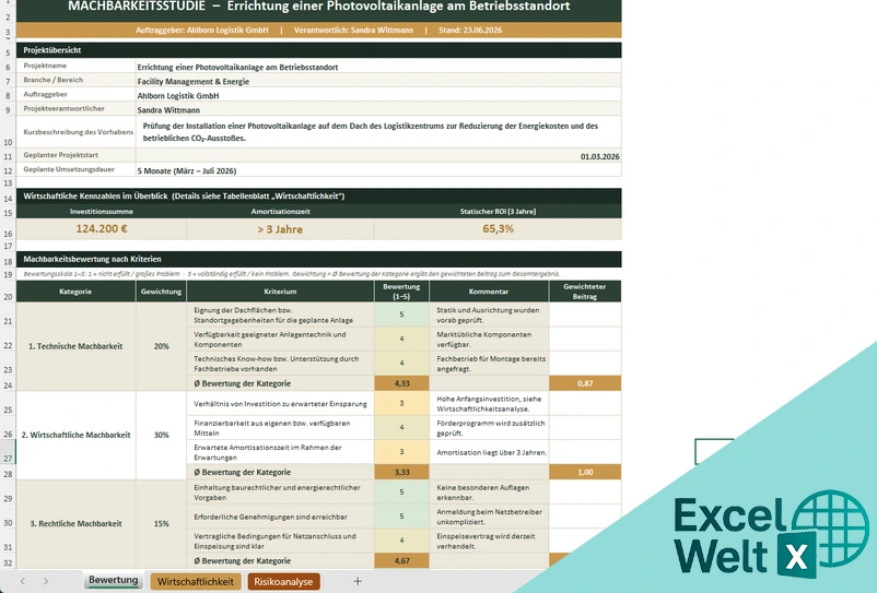 machbarkeitsstudie excel vorlage