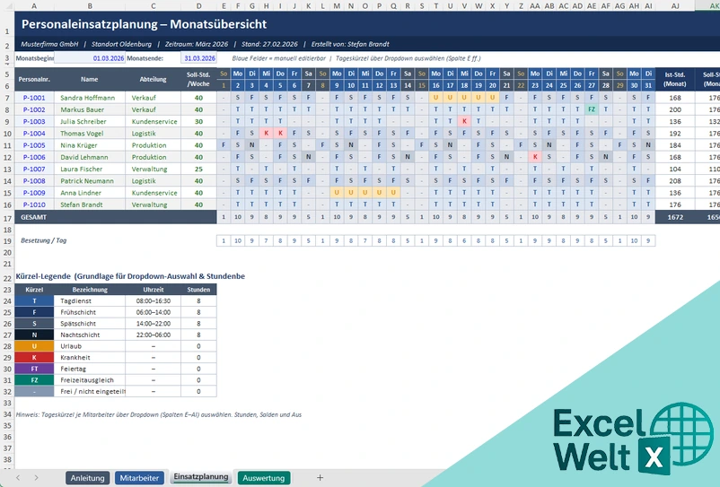 personaleinsatzplanung excel vorlage