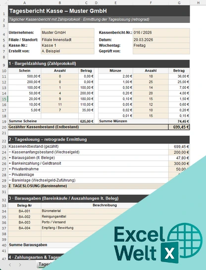 tagesbericht kasse excel