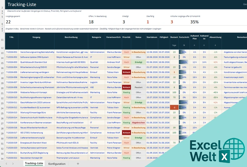 Tracking Liste Excel