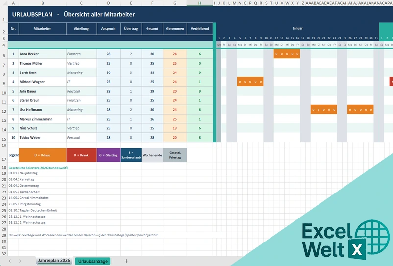 urlaubstabelle mitarbeiter excel