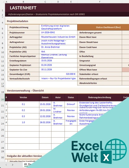 Vorlage Lastenheft Excel