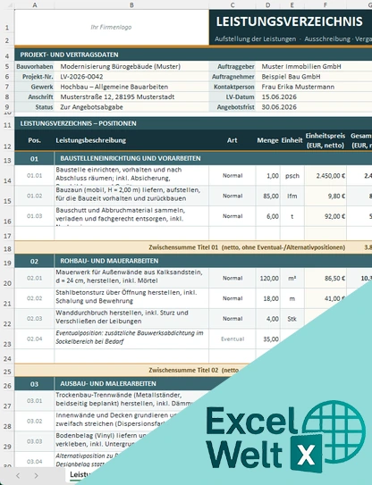 Vorlage Leistungsverzeichnis Excel