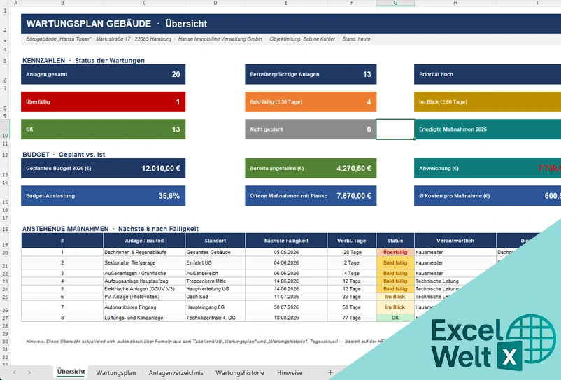 wartungsplan gebäude excel kostenlos