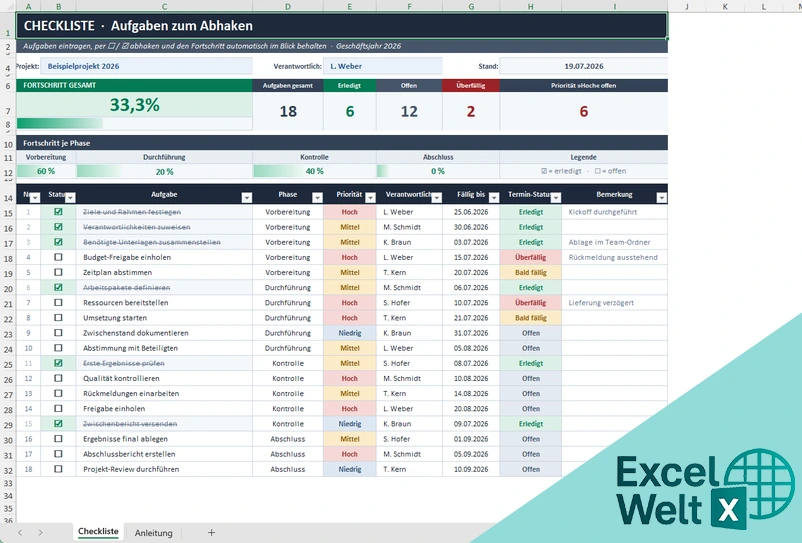 checkliste vorlage zum abhaken excel