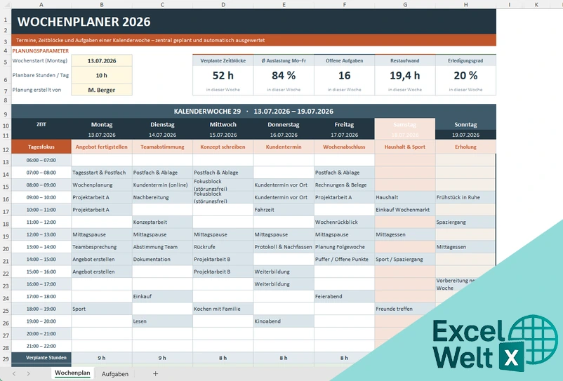 Excel Wochenplaner