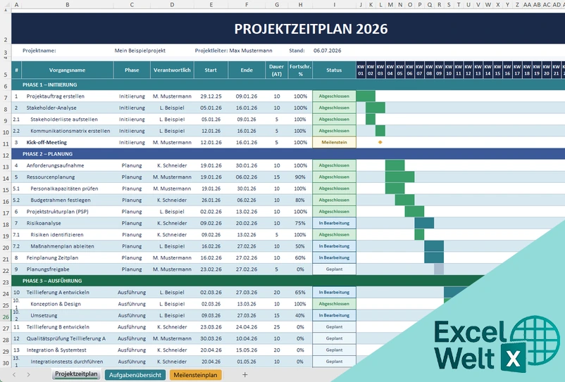excel zeitplan projekt vorlage