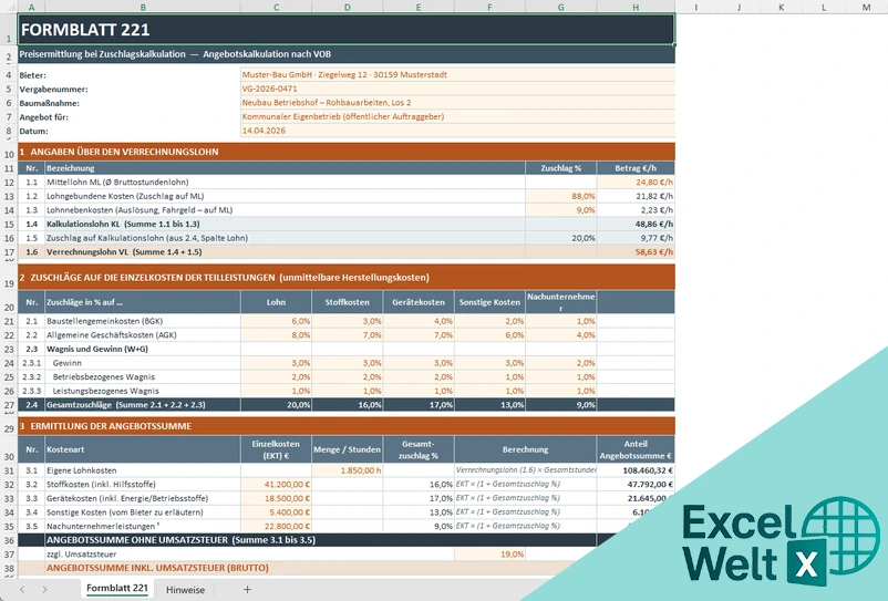 formblatt 221 excel vorlage kostenlos