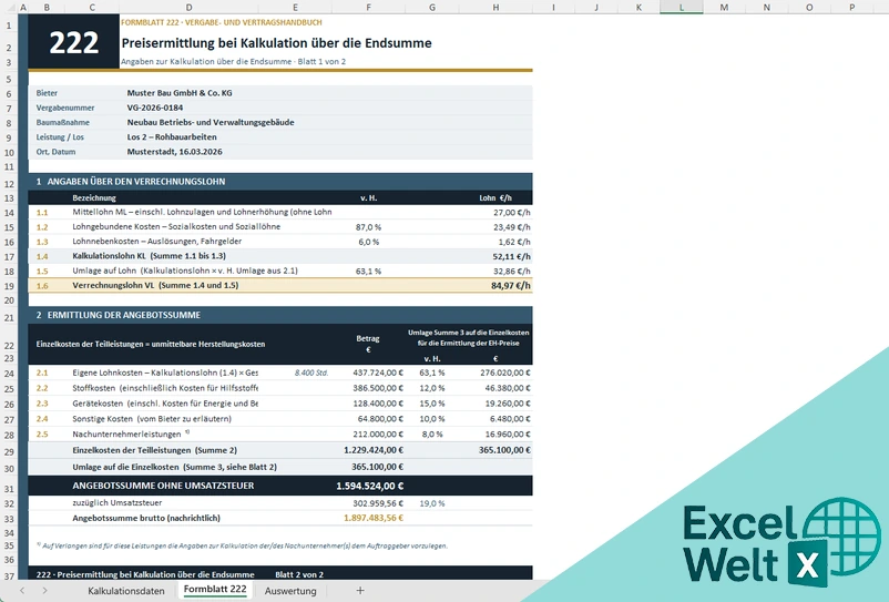 formblatt 222 excel vorlage kostenlos