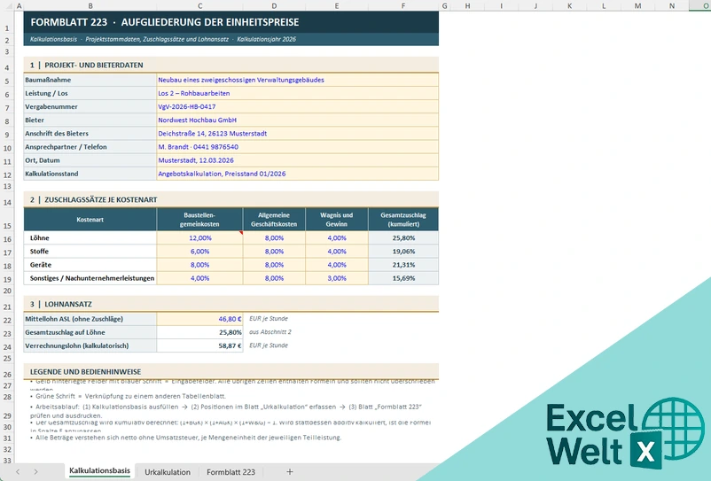Formblatt 223 Excel Vorlage Kostenlos