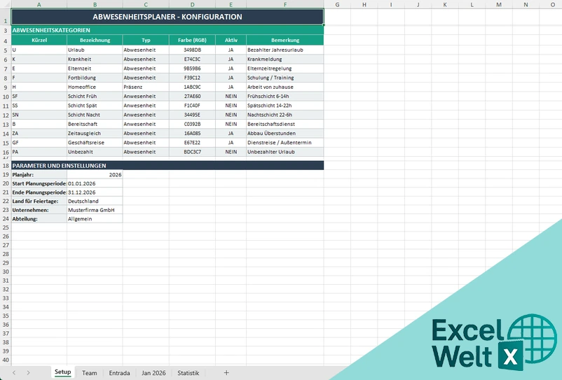 Mitarbeiter Abwesenheitsplaner Excel