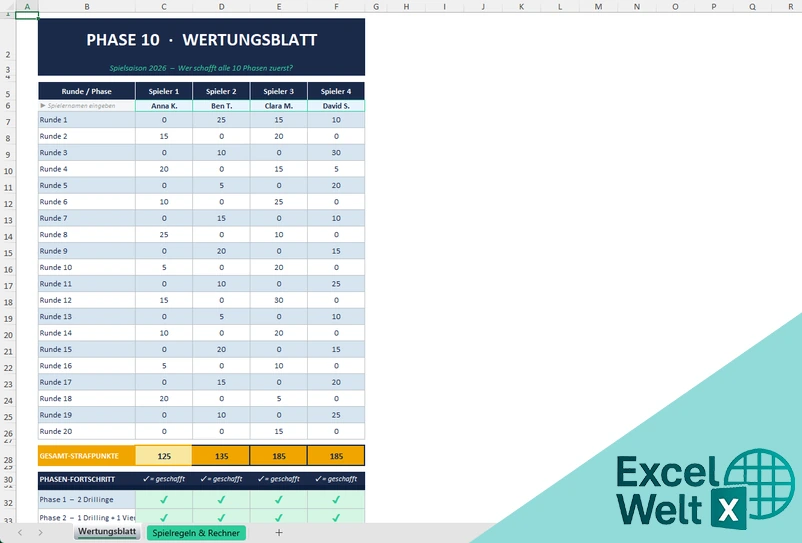 Phase 10 Excel Vorlage