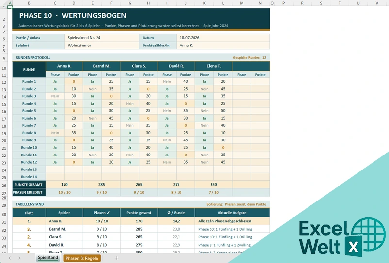 Phase 10 Vorlage Excel