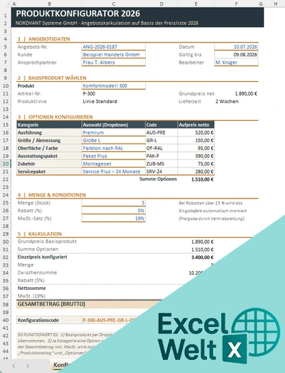 produktkonfigurator excel vorlage kostenlos