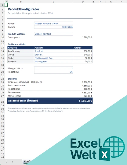 produktkonfigurator excel vorlage