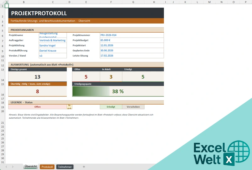 projekt protokoll vorlage excel