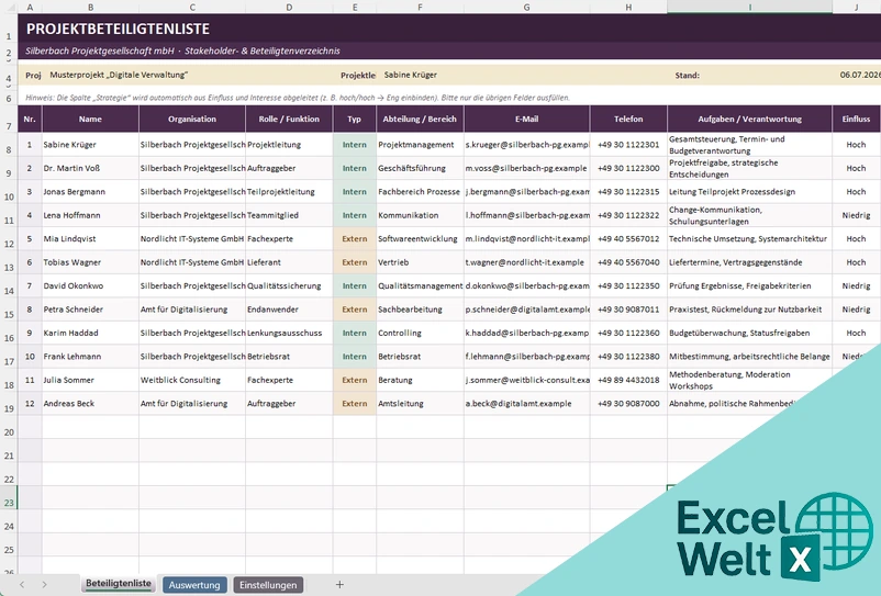 projektbeteiligtenliste vorlage excel