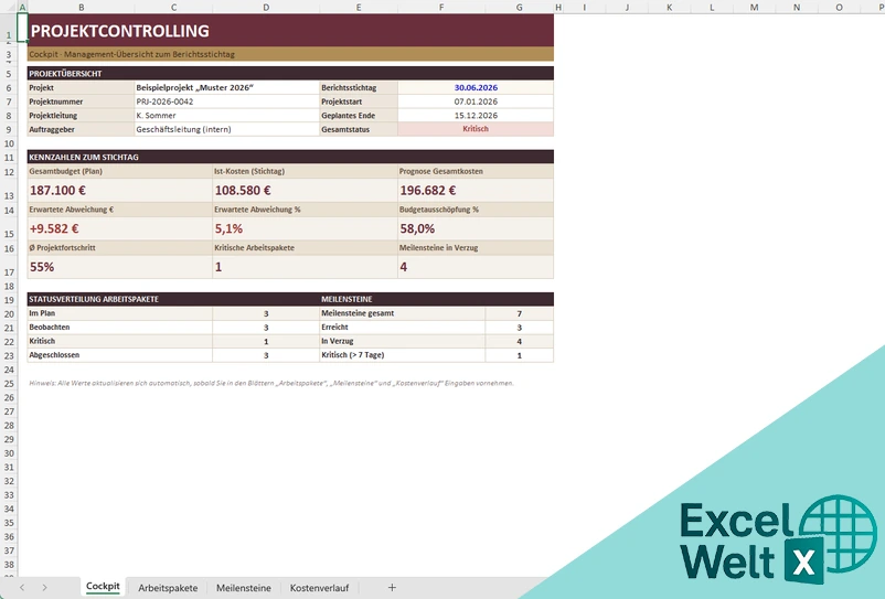 projektcontrolling excel vorlage