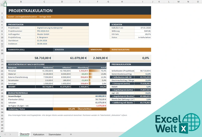 projektkalkulation vorlage excel